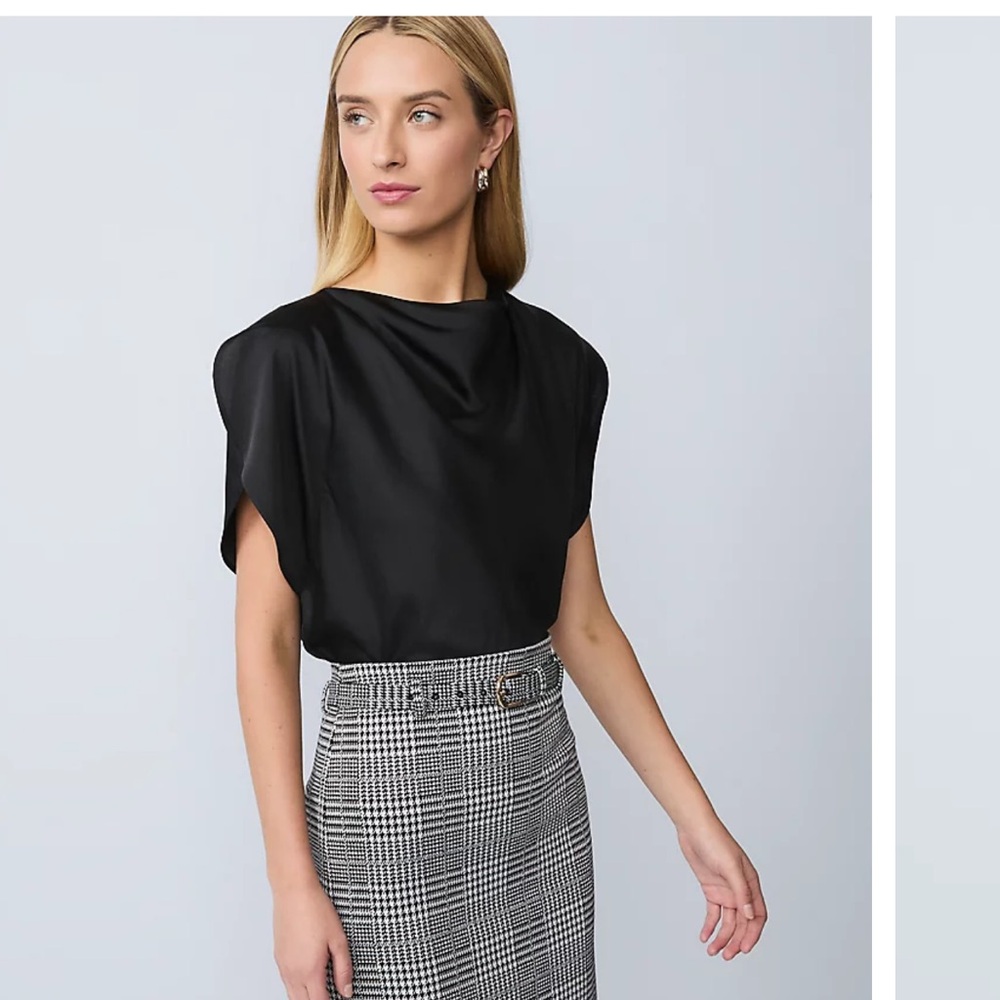 Ann Taylor Black Satin Drape Blouse